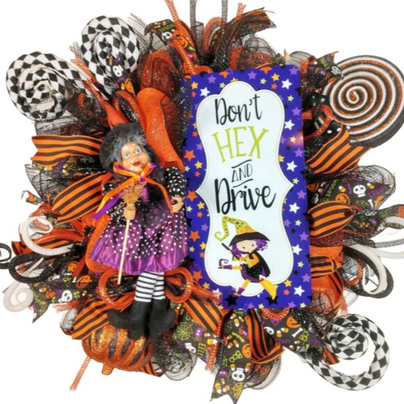 Witch Mesh Wreath, Witch with Broom Wreath, Halloween Mesh Wreath, Halloween Wre